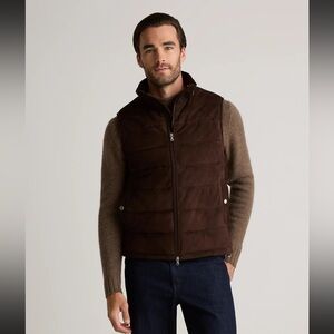 QUINCE 100% Suede Puffer Vest Mens Size XL Color Brown